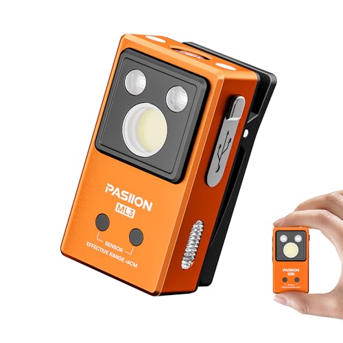 PASIION EDC Mini LED Taschenlampe mit Flutlicht fokussiertem Licht und Rotlicht mit Gestensensor USB-C-wiederaufladbar Magnetfuß & Clip kleine Blinklicht-Lampe für Läufer & Camping