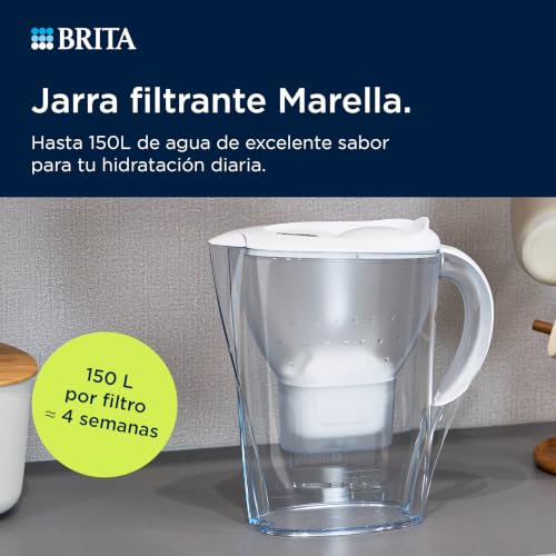Miniatura 3 de Brita Jarra Con Filtro De Agua Marella Blanca 2,4 L Incl. 3x Cartucho Maxtra Pro All-In-1 - Jarra Adaptable Al Frigorífico Con Lti Digital Y Tapa Abatible Que Reduce Cloro, Cal E Impurezas.
