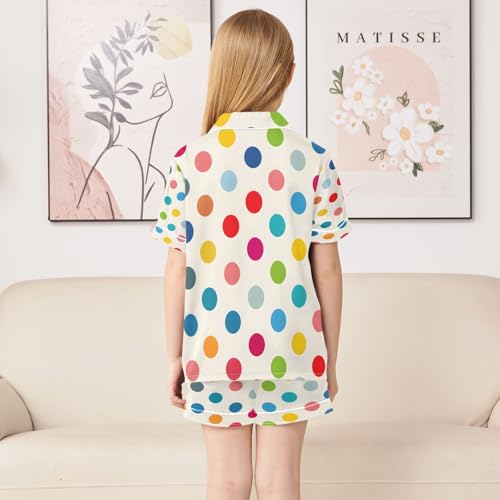 senya Pajama Sets Silky Button Down Nightwear Sleepwear Size 5-14 Years Wave Colorful Dots4