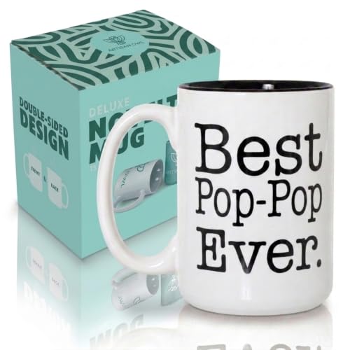 Artisan Owl Best Pop-Pop Ever – Premium 15oz Large Ceramic Novelty Coffee Mug for Pops, Poppop, Grandpa – Funny Gift for Birthday, Grandparents Day, Christmas, or Retirement