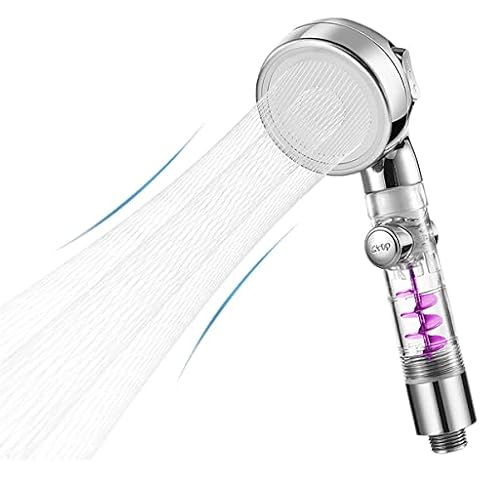 Rusoz Propeller Driven Handheld Shower Head, Power Turbo Shower Head 3 Modes Hydro Shower Head Built in High Pressure Fan with Stop Button, Silver Cover