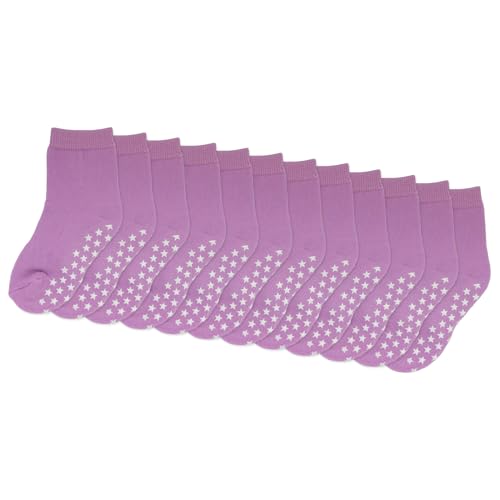 SAYOYO 12 Paar Anti Rutschsocken ABS Rutschfeste Socken für Baby Jungen Mädchen Baumwolle Socken Stoppersocken Kinder 6-12 Monate Lila