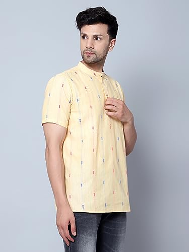 Image of LATEST CHIKAN Men's Cotton Regular Casual Strped Short Kurta Half Sleeves - (SK-LJ.DS.AS)