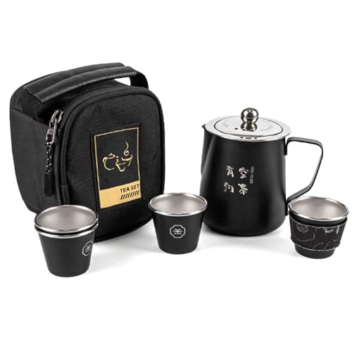 Juego De Té Portátil - Juego De Té Apilable, Juego De Té De Picnic Fácil De Llevar | Juego De Tetera Resistente Al Calor De Acero Inoxidable Con 4 Tazas De Té, Suministros De Té Portátiles Con Colador