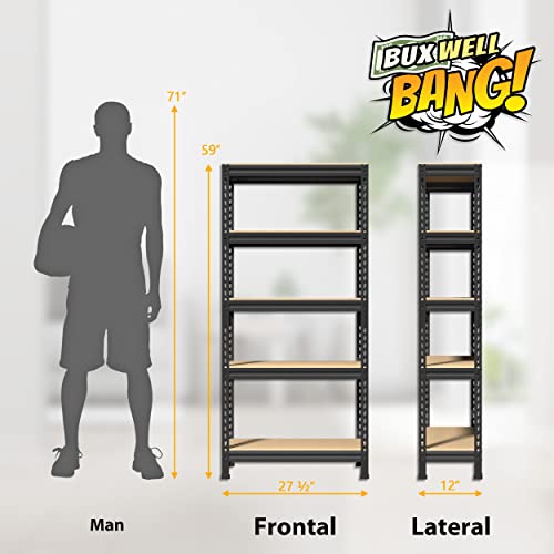 Buxwellbang 5-Shelf Heavy Duty Shelving - Adjustable Garage Storage Shelves, Metal Utility Storage Racks For Warehouse Pantry Basement Kitchen, Garage Organizers Shelf Unit, Black #TOP2