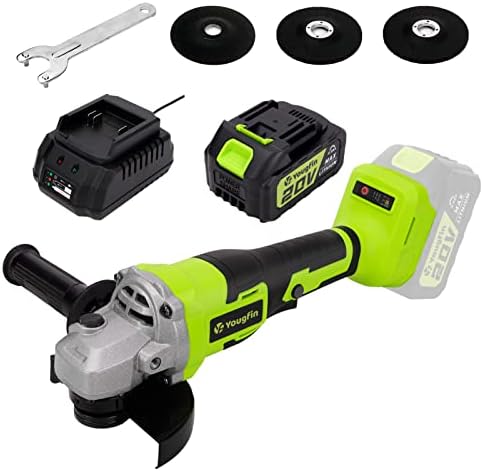 Yougfin Cordless Angle Grinder with Brushless Motor, 20V Power Grinders Tools with 4 1/2 Inch Cutting Wheels and Adjustable Auxiliary Handle