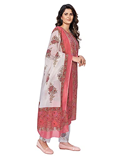 Image of Vbuyz Women's Cotton Printed & Embroidered Straight Kurta with Pant & Dupatta