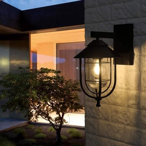 Lanterne murale extérieure de ferme noire en aluminium étanche avec ombre en verre transparent