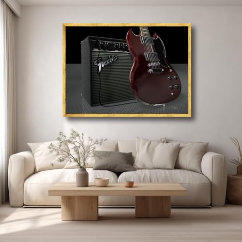 Toile vintage guitare et art mural rock pour déco salle de musique 40x60cm