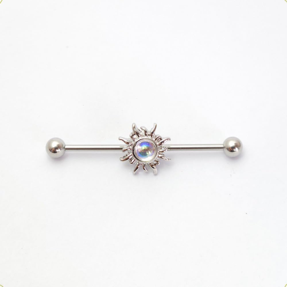 14G Stainless Steel Industrial Barbell Earrings for Women Men Silver Glitter Sun Cartilage Industrial Bar Conch Helix Barbell Earring 38mm Industrial Piercing Jewelry - Image 3