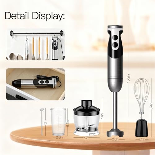 Image of MegaWise 5-in-1 Hand Blender, Powerful Immersion Stick Blender with Titanium Reinforced Blades, 12-Speed Control, Includes Chopper, Beaker, Whisk & Frother for Smoothies & Baby Food