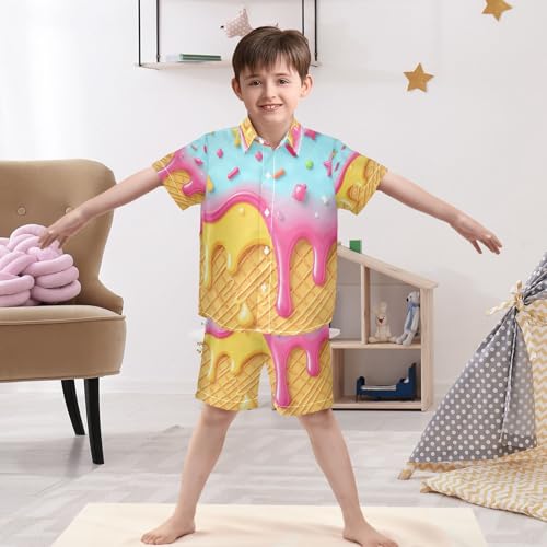 Image of Boccsty Ice Cream Drip Boy Summer Shorts Sets Hawaiian Toddler Boys T-Shirt & Pants 2 Pcs 3T-10T