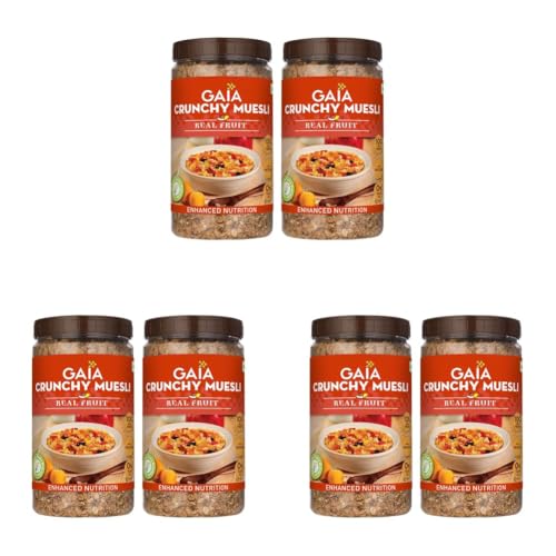 Image of GAIA Crunchy Muesli Real Fruit - Flakes, Oats, Almond, Raisins & Real Fruit, Low Calorie Healthy Breakfast, The Perfect Blend Of Crunch, Fiber-Rich Oats, Nuts, & Real Fruits, 1Kg Jar (Pack Of 6)