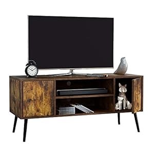 Yusong Industrial TV Stand for 55 Inch TVs,TV Bench TV Cabinet Media Cable Box Gaming Console Table with Open Shelves,Mid-Century Modern Entertainment Center for Living Room,Rustic Brown