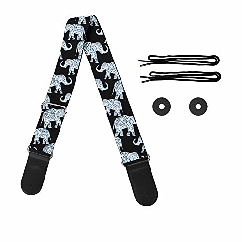 Pizding Acoustic Electric Guitar Shoulder Strap Belt Adjustable with Elephant Black Pattern Shoulder Strap Replacement for Crossbody Bag Purse
