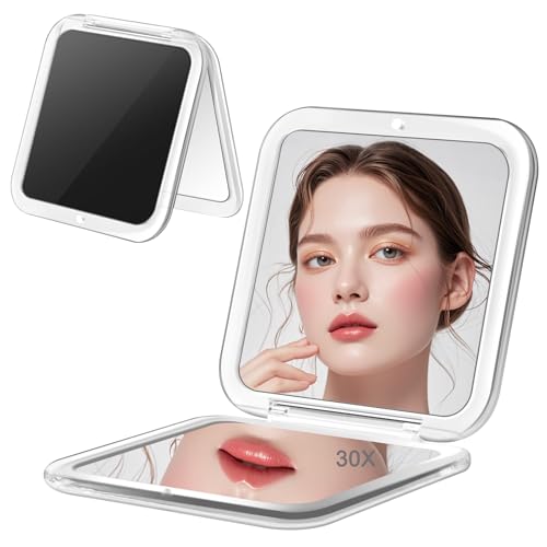 GmwyCzV Miroir Grossissant, Miroir de Maquillage 30x avec Grossissement, Petit Miroirs de Maquillage 8.5 x 8.5 cm, Miroirs de Voyage Pliable des Deux Côtés, pour Voyage, Maquillage, Cadeau(Noir)