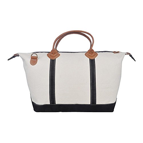 Tag&Crew Weekender Signature Duffle 20 Oz. Heavy Canvas Leather Handle Bag With Detachable Shoulder Strap Ideal For Overnight Travel Business Trip Vacations - Large, Black #TOP1