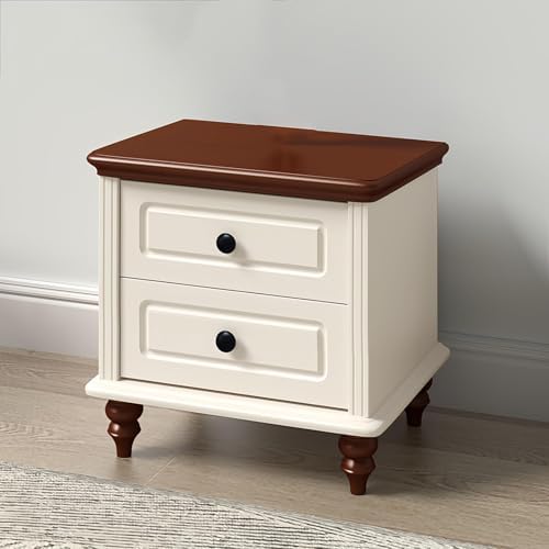 Vintage Narrow Nightstand with Drawers - Stylish Bedside Table with Wooden Legs for Small Spaces, Ideal End Table for Living Room & Bedroom (50cm)