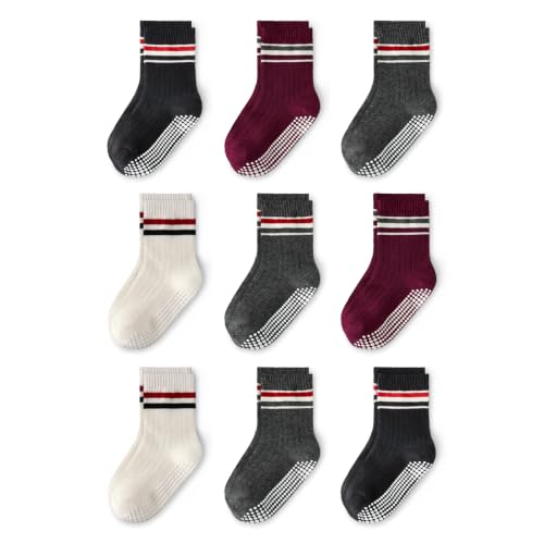 Image of Toddler Non Slip Cotton Crew Socks with Grips for Baby Boys Girls