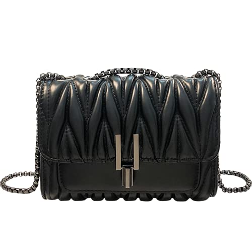 Hanbella Crossbody Purse for Women - Cute Quilted Leather Shoulder Bag with Gold Chain Strap for Teen Girls - Womens Clutch