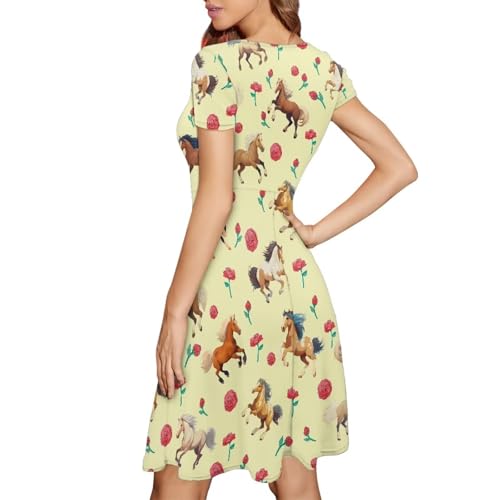 Image of AFPANQZ Womens Casual Summer Lightweight Vintage Dress Short Sleeve Midi Dress Knee-Long Luxury Formal Dress