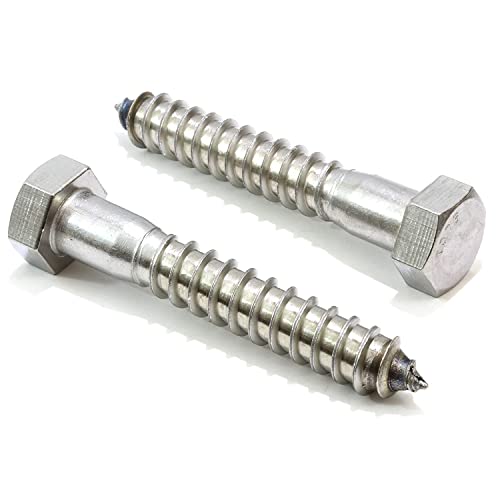 Image of Bolt Dropper 1 /2 inch x 3 inch Stainless Hex Head Lag Bolt Screws, (10 Pack), 304 (18-8) Stainless Steel Coach Bolts /Large Screws for Wood with Plain Finish by Bolt Dropper