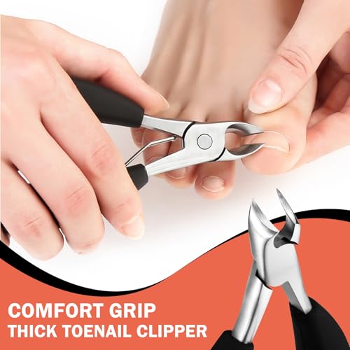 Image of BEZOX Toenail Clipper Kit 4PCS Nail Care Set for Ingrown Toenails - Curved Head Toe Nail Clippers for Seniors for Thick Nails, Thick Fingernail Clippers, Long Nail File & Dual-Ended Lifter - Black