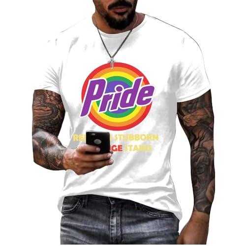 Men's Retro Pride Month Print T-Shirt Removes Stubborn Orange Stains LGBTQ Shirts