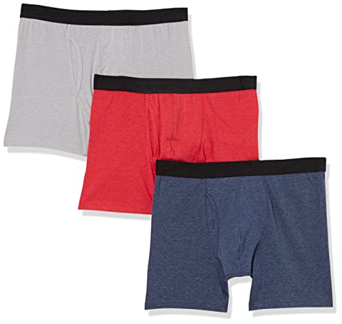 Amazon Essentials Men's Polyester Boxer Shorts3 Pack, Red/Light Grey/Navy, XXL
