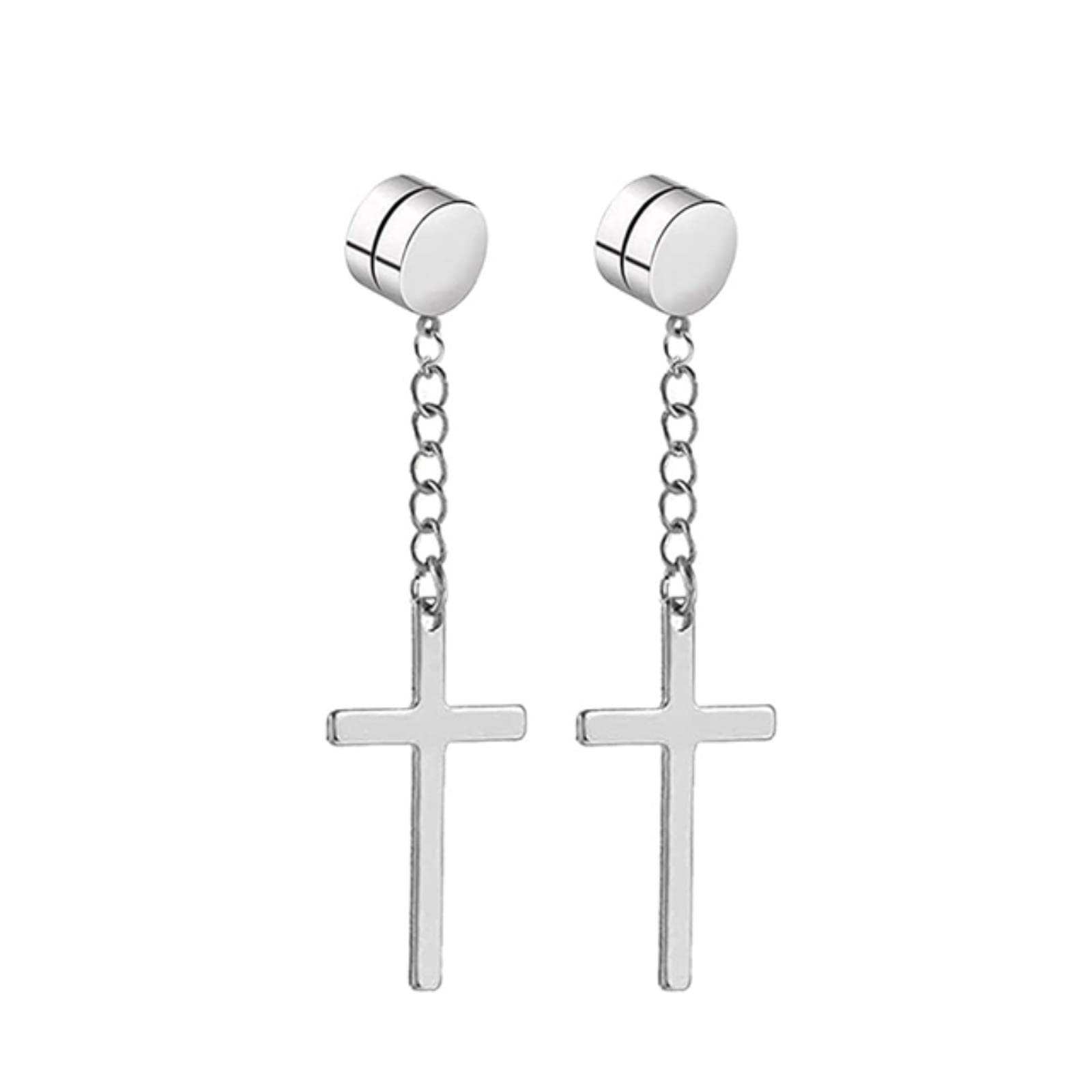 Kaytong Kaytong Punk para Hombre Fuerte imán magnético Cruz Conjunto de Pendientes no perforantes Pendientes Falsos Regalo para Novio Amante joyería
