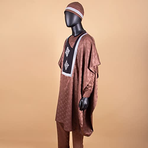 African Traditional Men's Agbada Set 4 Pieces Robe +Shirt +Pants Set with Hat Wedding Business Wear3