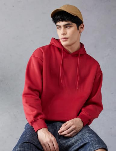 Image of The Indian Garage Co Men Regular Fit Solid Overhead Hooded Sweatshirt