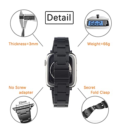 MaKTech Stainless Steel Watch Band,Self-dismantling (No Tool Needed),Three-Piece Metal Link Bracelet Strap,Compatible with Apple Watch Series 7/6/SE/5/2021 (42mm/41mm/40mm,Black) - Image 4