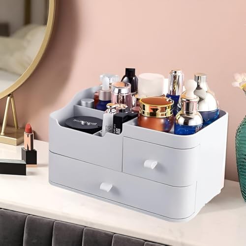 Image of Stewit Makeup Organizer with Drawers,Large Capacity Countertop Organizer for Vanity,Bathroom and Bedroom Desk Cosmeticsn Organizer for Skin Care,Brushes, Eyeshadow, Lotions, Lipstick - White