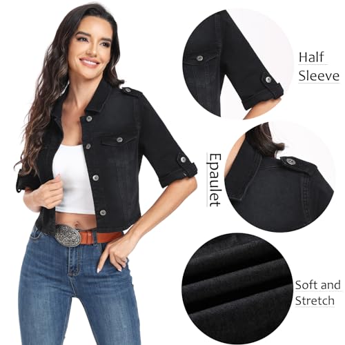 MISS MOLY Women's Jean Jackets Stretch Cropped Half Sleeve Classic Denim Jackets Causal Summer Outerwear2