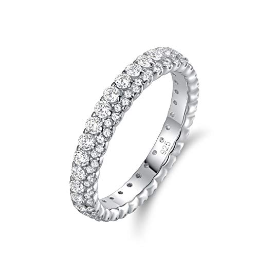 SUPRAONE 2mm 925 Sterling Silver Wedding Band Cubic Zirconia Half Eternity Stackable Engagement Ring Size 9
