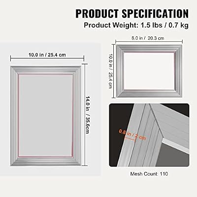 VEVOR Screen Printing Kit, 2 Pieces Aluminum Silk Screen Printing Frames 8x10/10x14in 110 Count Mesh, 2 Tapes and Screen Printing Squeegees and Transparency Films for T-Shirts DIY Printing