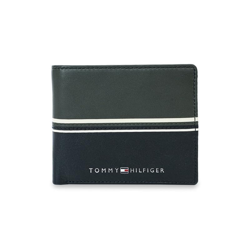 Tommy Hilfiger Men’s Leather Multicard Coin Wallet Galma | Black & Olive Bifold Wallet with ID Window & 12 Card Slots | Designer & Stylish || Ideal for Gifting