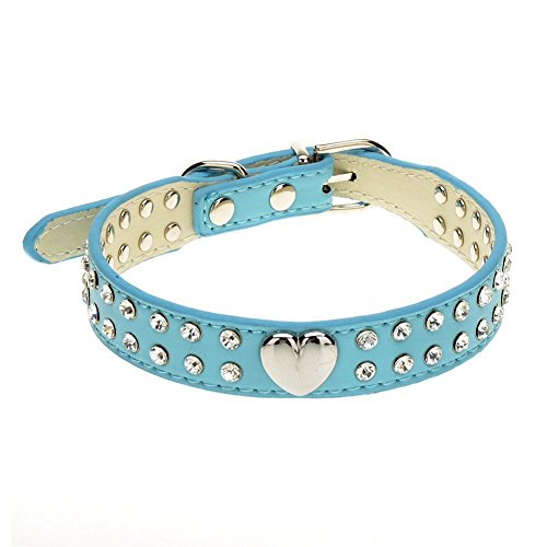 Ewanda Store Cute 2 Rows Rhinestone Bling Heart Studded Leather Dog Leash Dog Collar For Small Or Medium Dog Pet,Blue,Xs #TOP4