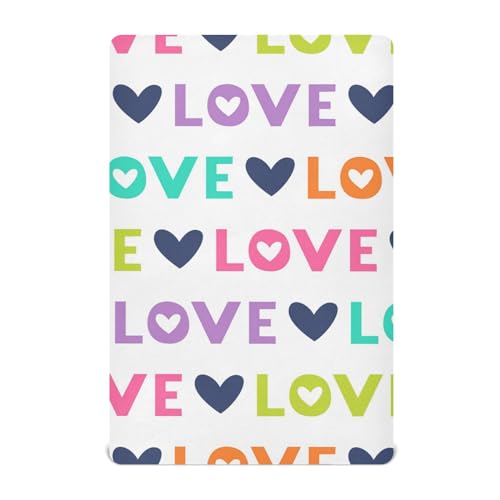 Moudou Valentine's Day Love Heart Playard Sheet for Boy Girls, Soft Breathable Fitted Toddler Sheet for Standard Playard Bed Mattress, 39 x 27 x 5 Inch