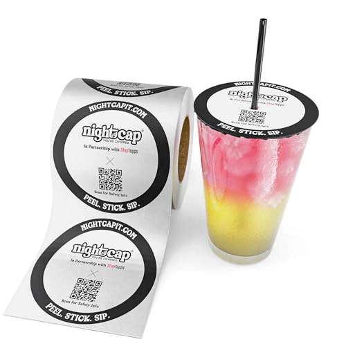 NC StopTopps Drink Cover Stickers, Anti-Spike Disposable Lids, 500 Pack