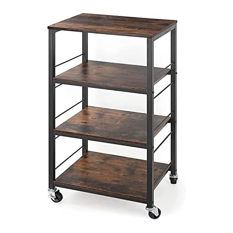 Metal Utility Rolling Carts Kitchen Microwave Storage Racks on Wheels Standing Shelf Unit for Home Office Bedroom Drom Apartment(Wood Tray) Cover