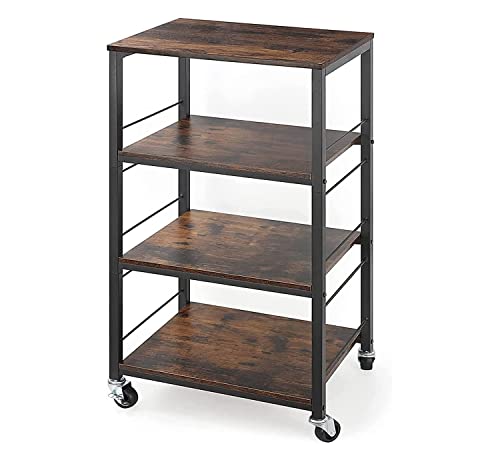 Metal Utility Rolling Carts Kitchen Microwave Storage Racks On Wheels Standing Shelf Unit For Home Office Bedroom Drom Apartment(Wood Tray) #TOP3