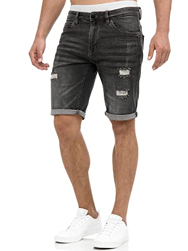 Indicode Herren Caden Jeans Shorts mit 5 Taschen | Herrenshorts Used Look für Männer Holes - Dk Grey, XL