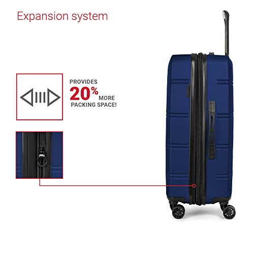 Swiss Mobility Lax Collection 3 Piece Hard Shell Luggage Set, Expandable Suitcases With 360-Degree Spinner Wheels, Retractable Handle, 20 Inch Carry On, 24 Inch Mid-Size, 28 Inch Large Bags, Blue #TOP3