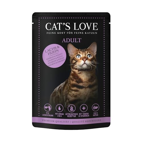 Cat'S Love | Alimento Húmedo para Gatos | Variedad Sobres | 24 x 85 Gr | Sin Cereales ni aditivos Artificiales | (24x85Gr, Salmón Y Pollo)