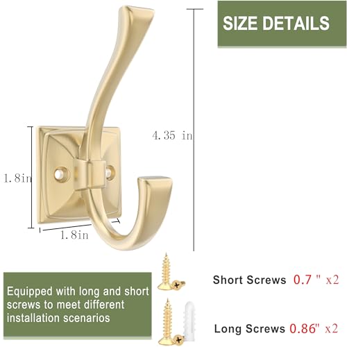 TOFIIGREM 2 Pack Brushed Gold Wall Hooks for Hat, Coat, Towel, Key, Bag, Mudroom Hooks Entrance Bathroom Door Decorative Heavy Duty Coat Hanger by TOFIIGREM - Image 5