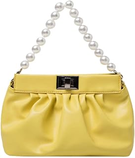 Borsa a tracolla a tracolla con catena di perle alla moda per le donne Borsa a tracolla a tracolla con tracolla pieghettata elegante in pelle PU di colore solido-2