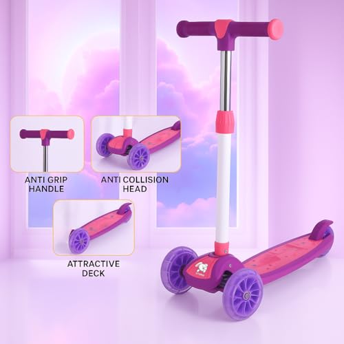 Storio Kick Scooter with Adjustable Height | Foldable | Skate for Kids with PVC Wheel | Age 2-12 Years - Max User Weight 50 kg, Purple - Image 4 thumbnail