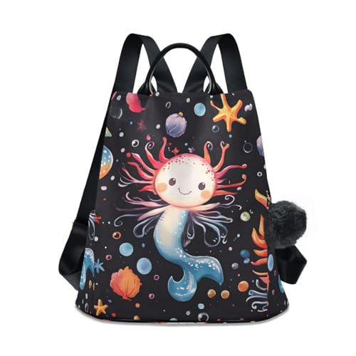 Cartoon Axolotl Pattern Backpack for Women Anti Theft Large Fashion Travel Shoulder Bag Purse Rucksack Lightweight